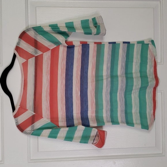 Timing Striped mint green,  violet and Coral Scoop Neck Tee, size small - Picture 3 of 3